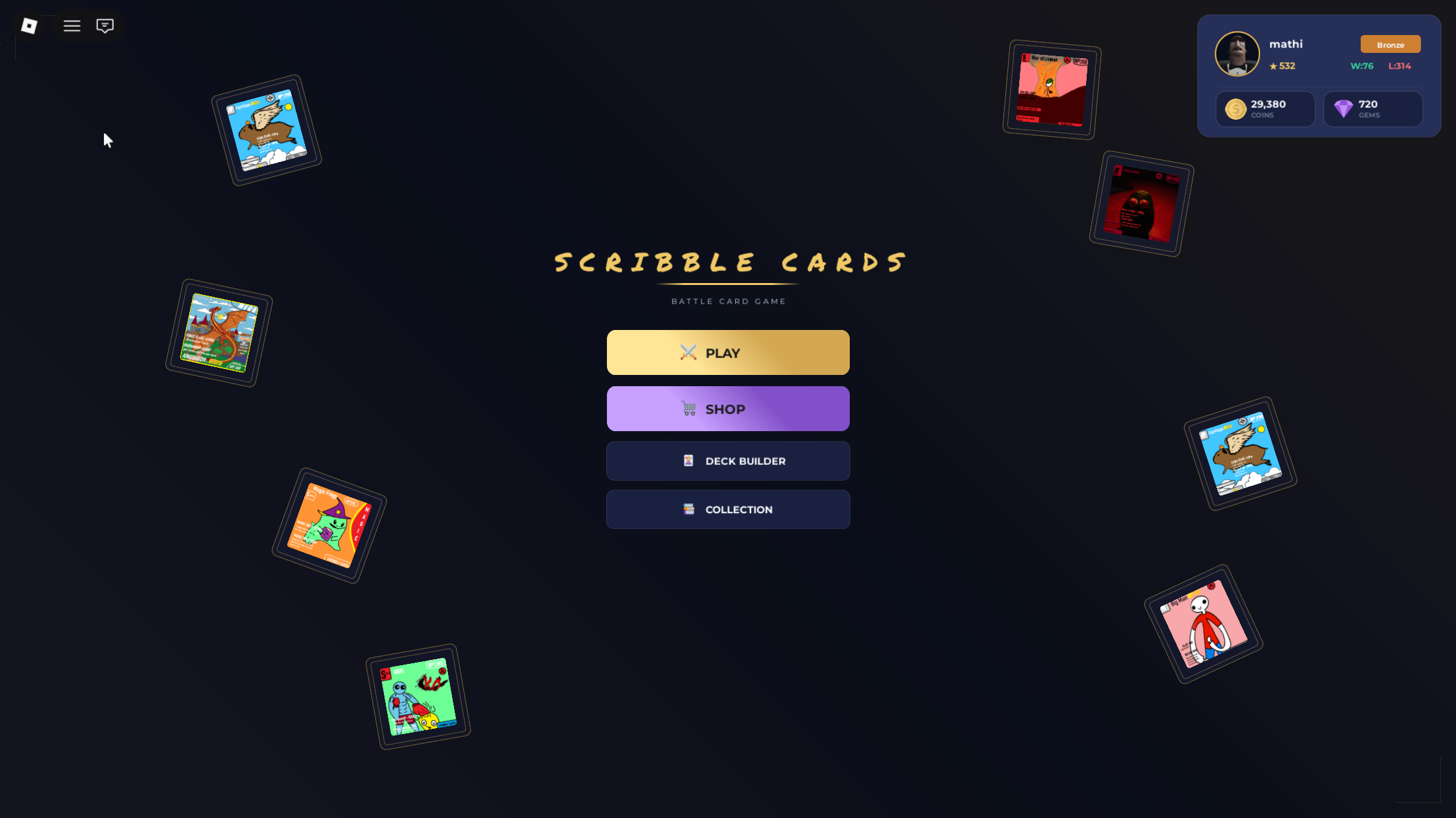 Scribble Cards main menu