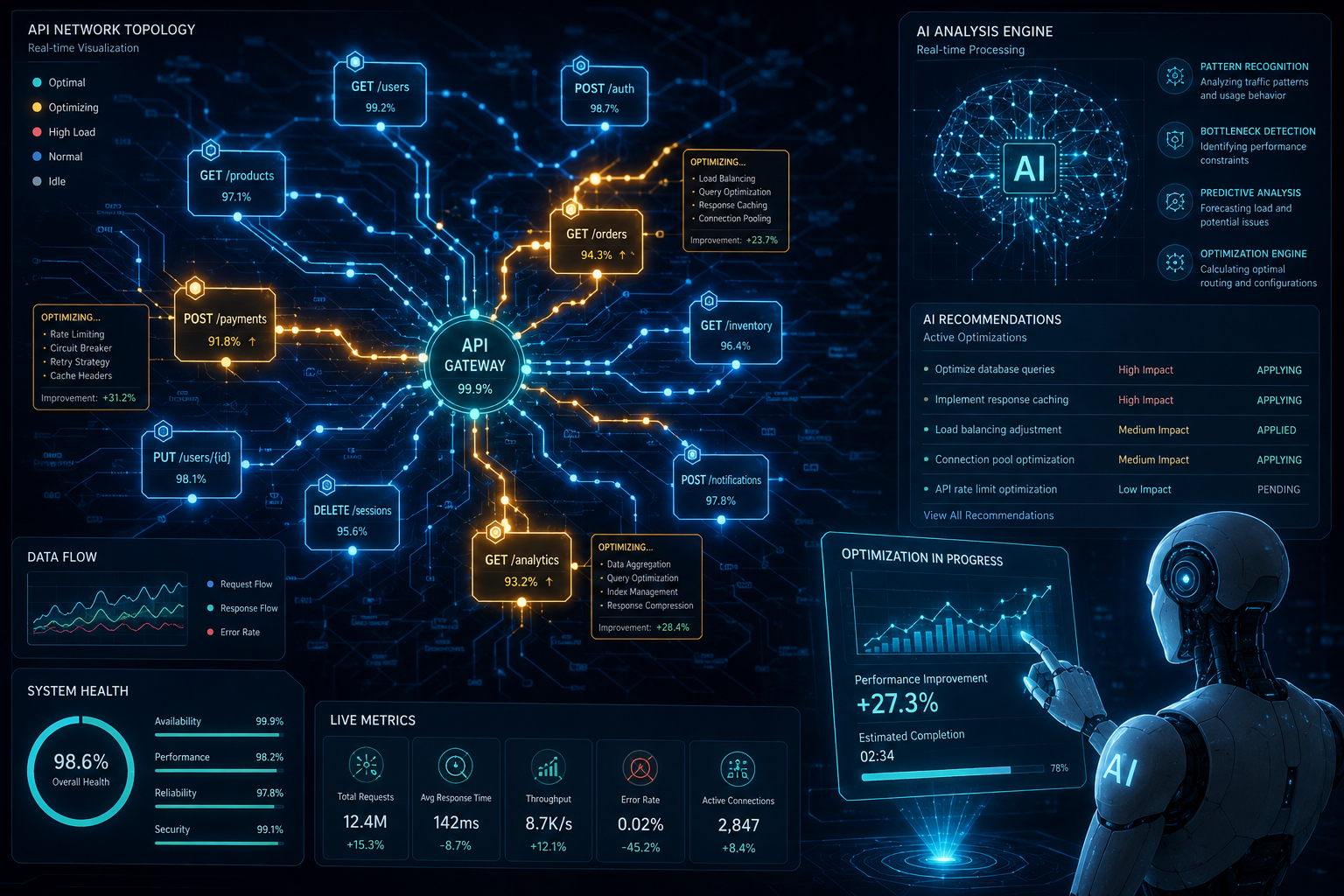 Illustration of AI agents automatically investigating and optimizing slow API endpoints